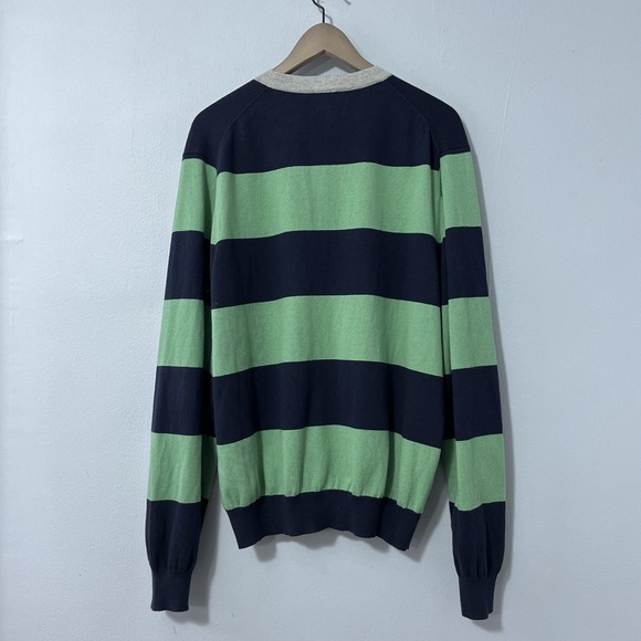 Brooks Brothers Cardigan Sweater Mens XL Navy Green Stripe Cotton Cashmere - Picture 5 of 12